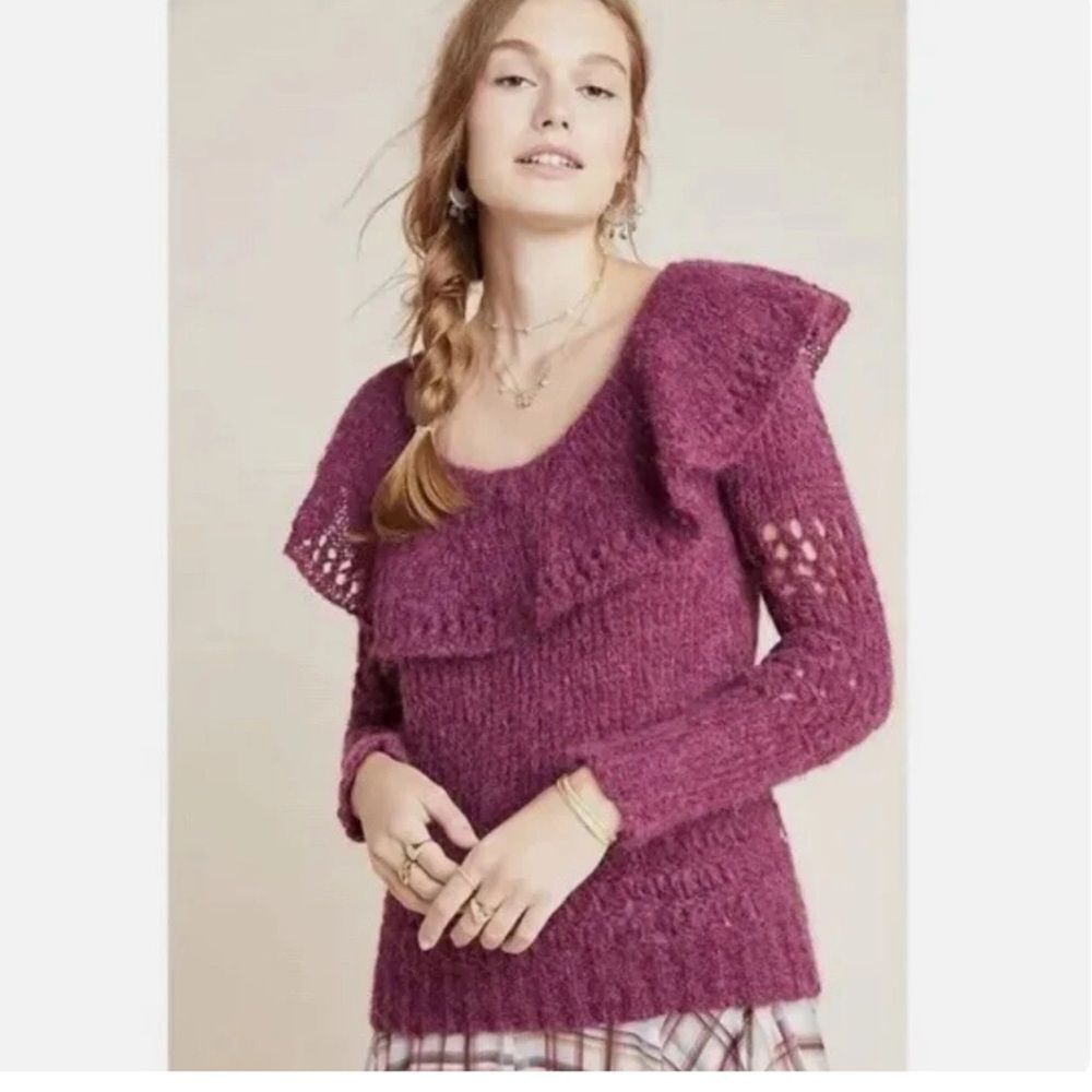 Anthropologie Gemma Sweater‎ Boho Alpaca Ruffled Knit Sweater